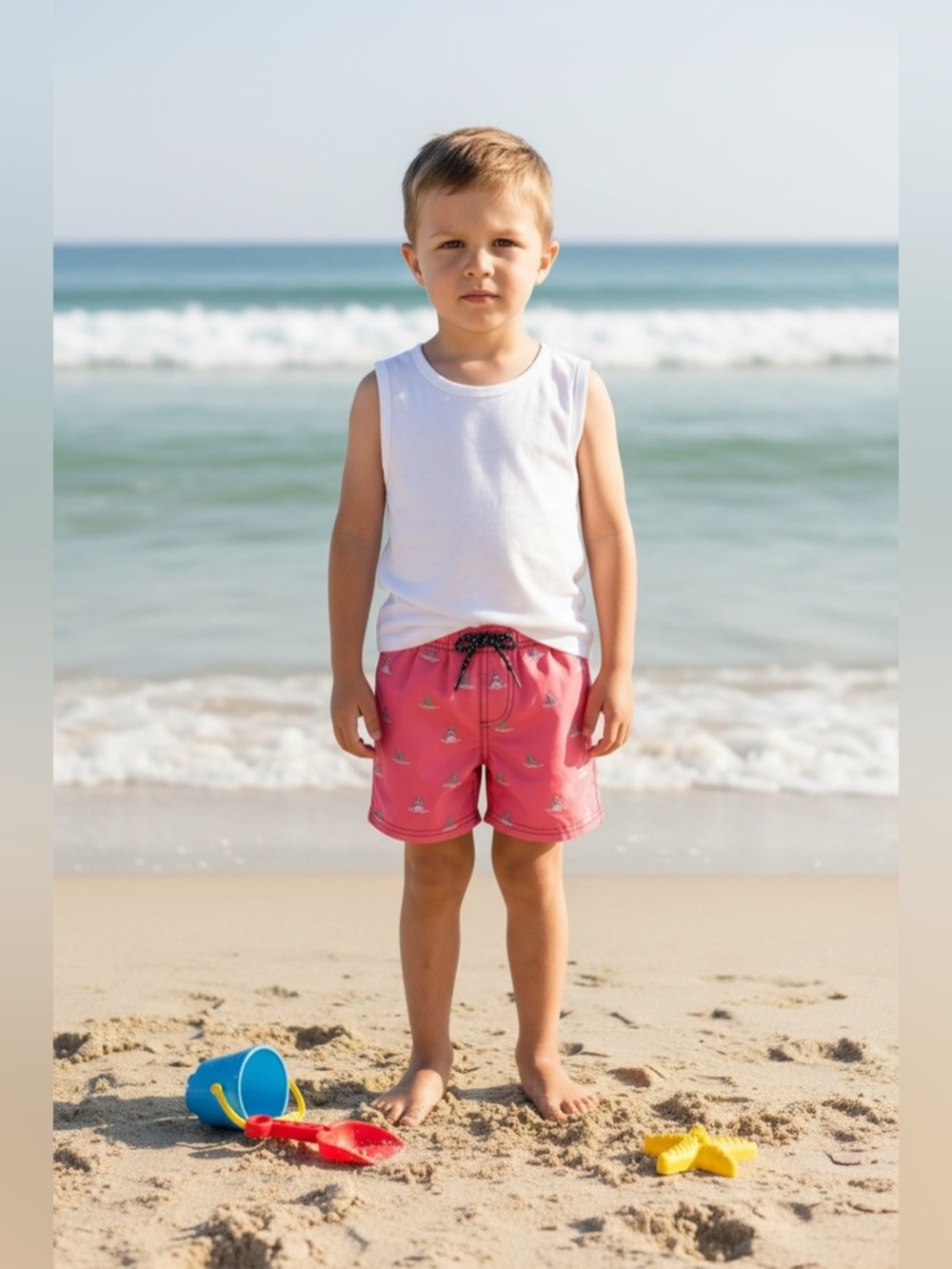 Shade Critters Palm Beach Shark Embroidered Pink  Swim Trunks Boys 4T